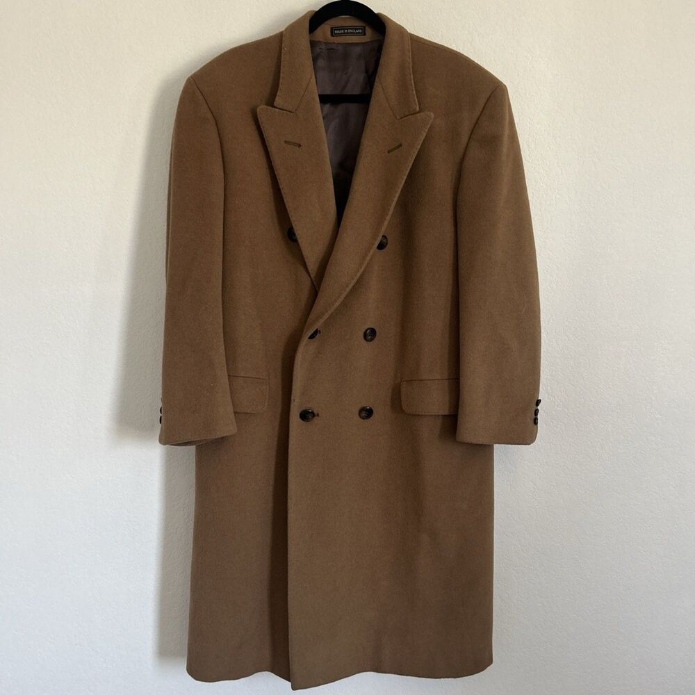 Vtg Marc Jeffries Overcoat Camel Tan Wool & Cashmere Coat Made in England Sz 40R
